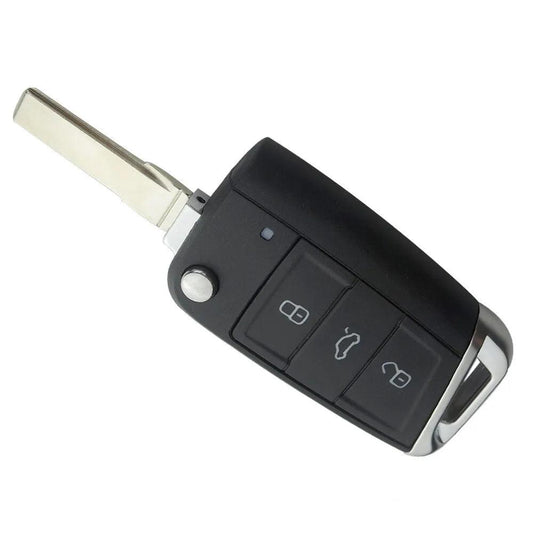 VOLKSWAGEN SKODA SEAT OEM 3 BUTTON FLIP REMOTE KEY FOB CASE HU66 / HU162T - Chrome End.