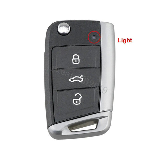 VOLKSWAGEN SKODA SEAT OEM 3 BUTTON FLIP REMOTE KEY FOB CASE HU66 / HU162T - FULL CHROME.