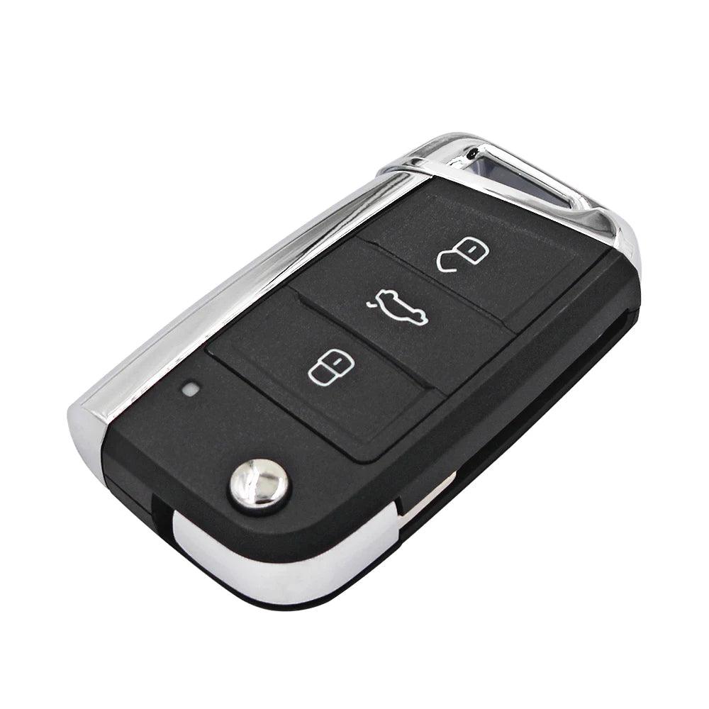 VOLKSWAGEN SKODA SEAT OEM 3 BUTTON FLIP REMOTE KEY FOB CASE HU66 / HU162T - FULL CHROME.