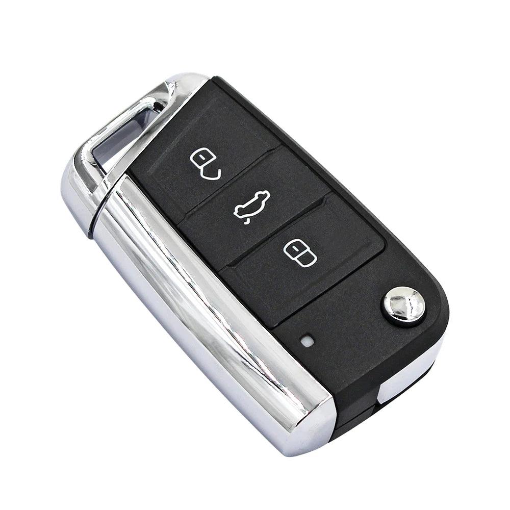 VOLKSWAGEN SKODA SEAT OEM 3 BUTTON FLIP REMOTE KEY FOB CASE HU66 / HU162T - FULL CHROME.