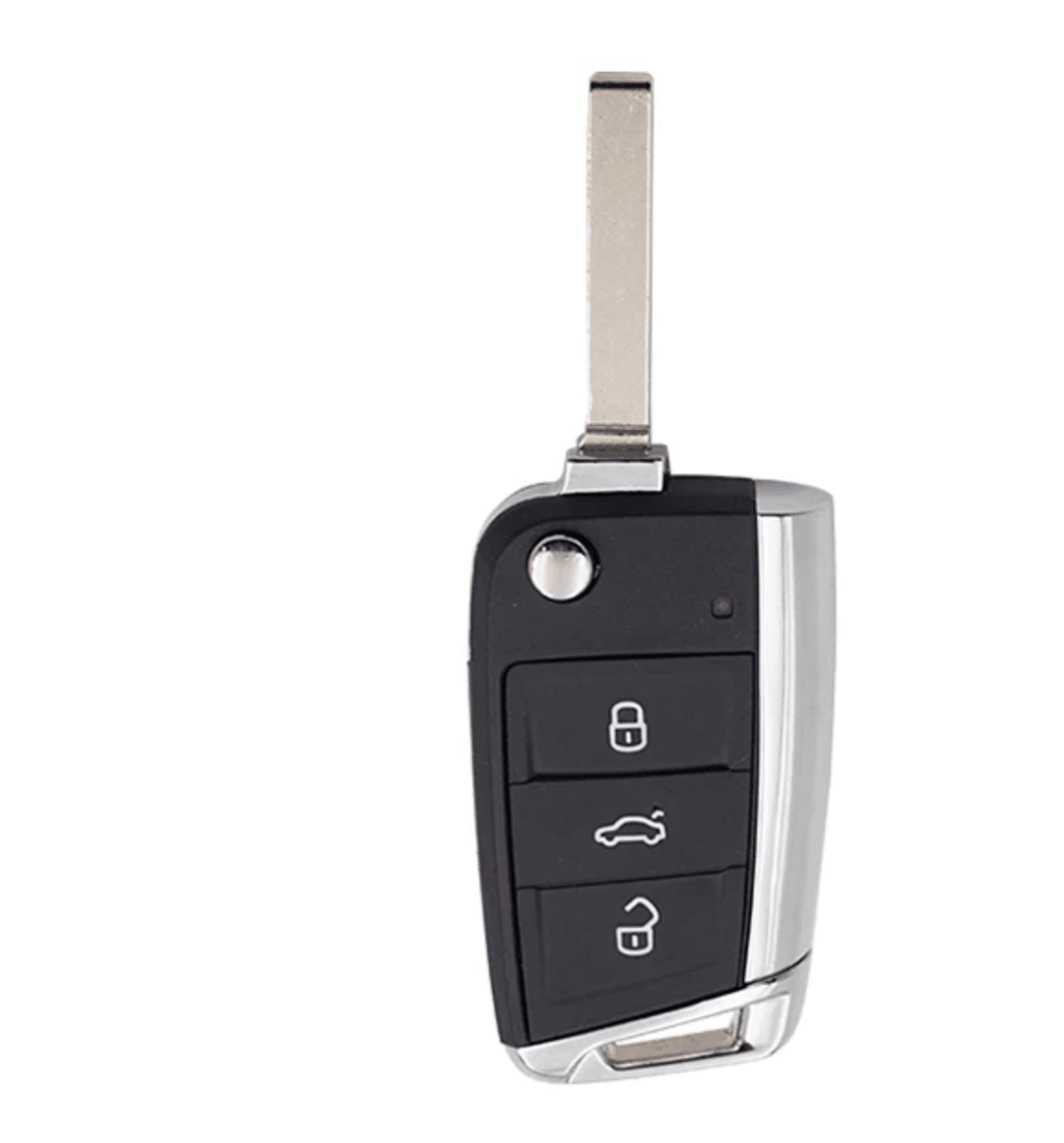 VOLKSWAGEN SKODA SEAT OEM 3 BUTTON FLIP REMOTE KEY FOB CASE HU66 / HU162T - FULL CHROME.