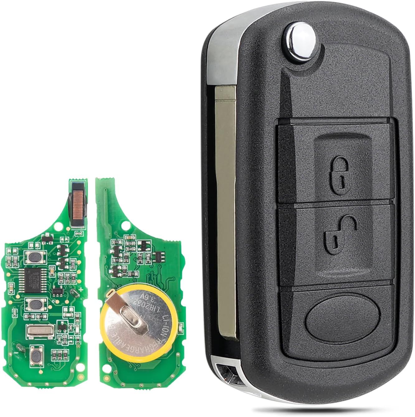 Land Rover Discovery 3 aftermarket 3-button remote key 433MHz with HU101 blade and electronic circuit boards